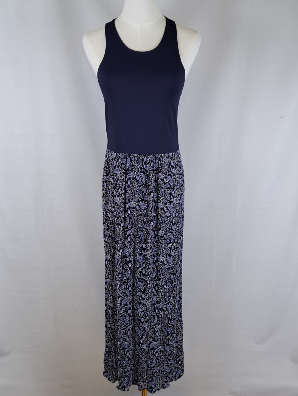 LOFT Mixed Media Maxi Dress Blue Floral Paisley Boho Chic Coastal Cowgirl SP